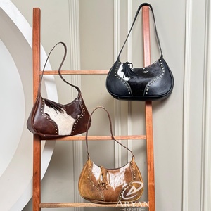 Bolso de mano de cuero de vaca genuino elegante de lujo de alta calidad para mujer, bolsos Hobo de media luna, bolso de hombro de cuero genuino para mujer - Product Image 1