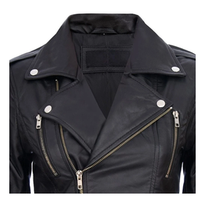 Chaqueta de Cuero para Mujer, Estilo Motera, Negra, de Piel de Cordero Auténtica, Estilo Vintage Gótico con Hebillas - Product Image 3