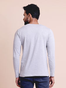 เสื้อเชิ้ตแขนยาวสำหรับผู้ชายแบบลำลองมีโลโก้ตามสั่งเสื้อยืดแขนยาวแบบสีเทา - Product Image 6