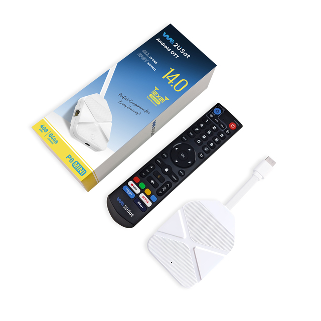 We2USat P6 Mini Android 14.0 4K Quad Core 4GB RAM 64GB 5G WiFi6 BT5.0 Amlogic S905Y4 Widevine H.265 Smart TV Box