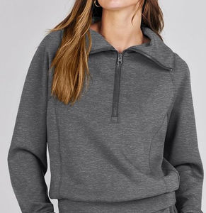 Sweat à capuche pour femme avec fermeture éclair sur le devant, nouveau design, large ceinture, en coton éponge, demi-zip, pull court d'hiver, écologique - Product Image 6