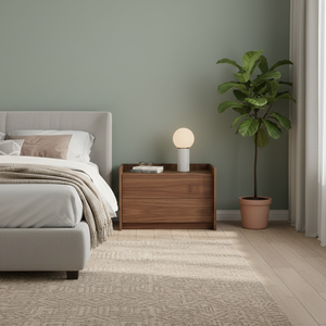 Mesa Auxiliar Minimalista Cubista con Dos Cajones en Madera de Mango y Contrachapado con Acabado Natural - Product Image 1