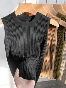 Camiseta sin mangas de primavera y verano para mujer, camisetas sin mangas de punto para mujer, chalecos informales ajustados elásticos, Tops cortos, chaleco, pulóver, camisas - Product Image 6