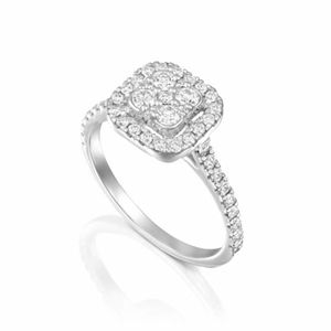 RITZIN Multi Cut Lab Created Diamond Halo Engagement Ring Classic Brilliant <b>Cluster</b> Bridal Ring in Rose Gold & White Gold - Product Image 2