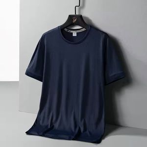 Vente en gros T-shirt formel en jersey de coton bleu marine surdimensionné pour hommes 260g meilleure qualité à manches courtes solide anti-rétrécissement - Product Image 1