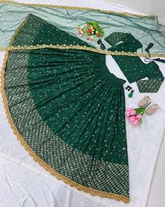 Georgette-ropa de boda de diseño indio, ropa de boda de color verde oscuro, Lehenga Choli con Secuencia bordada, venta al por mayor - Product Image 3