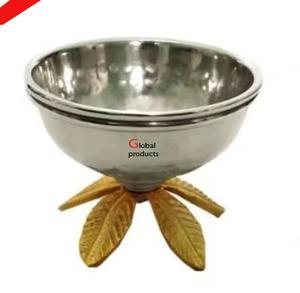 Tazón de servicio con acabado plateado de alta venta con diseño de flores doradas para restaurante y bar de hotel - Product Image 2