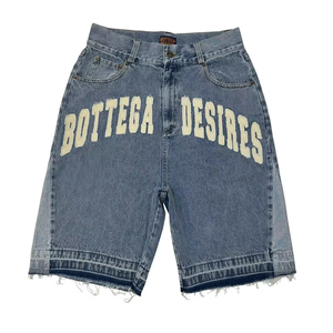 Custom Men's <b>Raw</b> VIRAL DENIM Baggy Jorts Distressed <b>Hem</b> Embroidered Washed <b>Jeans</b> Men's Shorts for Sale - Product Image 1