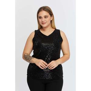 Chemise noire sans manches grande taille avec paillettes - Product Image 1