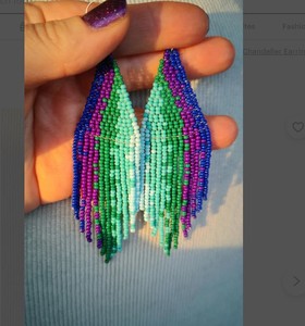 Fabriqué pour vous : Boucles d'oreilles perlées, longues, dégradées, en perles de rocaille, style bohème, effet ombré - Product Image 2