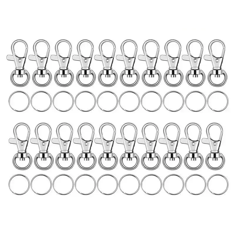 50pcs Lobster Claw Clasp with KeyRing Swivel Snap Hook Spring Metal Key Chain Ring Keyring Bulk Accessory Lobster Clasp Keychain