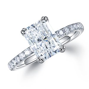MOOSEA Anillos de Compromiso y Aniversario Clásicos con Moissanita Creada en Laboratorio de Corte Radiante de 2ct, Engaste de Garras, Chapado en Oro Blanco de 14K para Mujer - Product Image 1