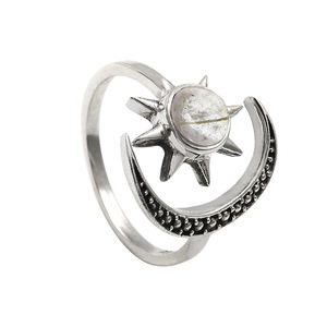 Diseño de sol y Estrella, Plata de Ley 925, rutilo Natural dorado piedra preciosa, anillo celestial, joyería hecha a mano, mayorista, fabricante - Product Image 2