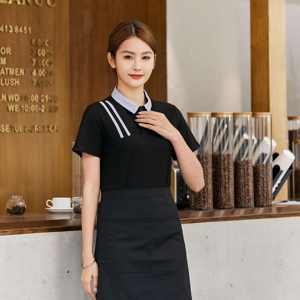 Uniformes de personal de restaurante coreano logotipo personalizado camisa Polo de algodón lavado hombres camareros camareras estilo vaquero Formal recto medio - Product Image 4