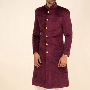 Best Design and Pattern of Purple Sherwani With Dhoti on Velvet Fabric With Shoes Mens Dress From Indian Supplier - Product Image 1