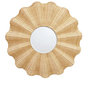 Fournisseur de gros Miroir mural à cadre Miroir mural à cadre en rotin en forme de design floral à vendre pour la décoration intérieure - Product Image 1