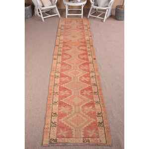 Vintage Turkish <b>Runner</b> Rug 2.6x11.9 ft (80x364 cm), <b>Red</b> Solid Herki Rug - Product Image 1