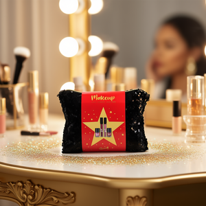 Set di Strumenti per il Trucco con Strass Neri, Borsa per il Trucco Elegante e Lussuosa - Product Image 3