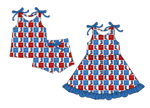 Robes d'été pour filles avec nœuds et imprimés de bottes western personnalisées pour le 4 juillet aux États-Unis, tenues d'été pour filles, vente en gros, assortiments pour sœurs, vêtements pour enfants - Product Image 3