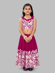 Shoryam - Lehenga Choli de Flores para Niñas, Ropa Étnica, Bordado Floral Marrón, Cuello con Volantes, Completamente Cosido, para Fiestas - Product Image 2