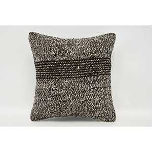 Subtle Striped Wool Kantha <b>Bolster</b> <b>Pillow</b> 12x12 Inch Gray Vintage Woven Pattern Eco-Friendly Non-Slip Removable & Washable - Product Image 1