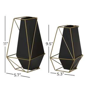High Quality Wholesale Price Black Metal <b>Decorative</b> <b>Vase</b> With Gold Wire Accents, Set of 2 11", 9"H - Product Image 3