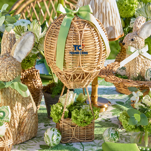 Décoration de ballon en rotin pour les vacances d'anniversaire de Pâques Ballon tissé en rotin avec des arcs de selle verts Décorations de table - Product Image 2
