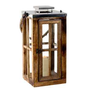 Linterna de Vela decorativa cuadrada de madera y acero inoxidable de alta calidad para decoración del hogar boda recién llegada - Product Image 1