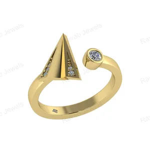 Top Quality Latest Zircon Ring Gold Plated Lowest Price Geometry Triangle Wedding Sterling Silver 925 Adjustable Finger Ring