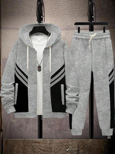 Conjunto de chándal de dos tonos de algodón para hombre nueva moda ropa deportiva con cordón Sudadera con capucha y pantalones de chándal ropa de gimnasio informal sin camiseta - Product Image 2