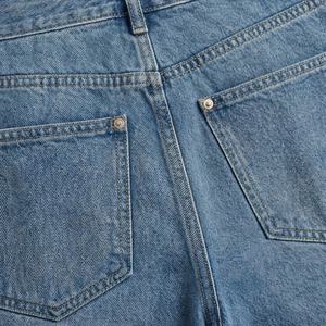 Jeans pour femmes en gros, style rétro, taille haute, jambe droite, design plissé à un bouton, coupe ample polyvalente, pantalon en denim décontracté - Product Image 5