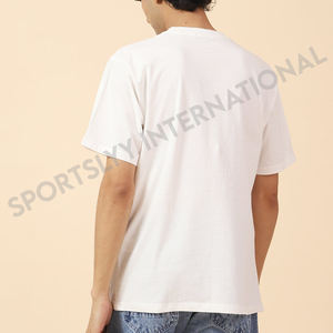 เสื้อยืดคอกลมผู้ชายคุณภาพสูง สวมใส่สบาย ผ้าฝ้าย 100% รับสกรีนลาย พิมพ์ลายได้ตามต้องการ ดีไซน์ไหล่ตก - Product Image 4