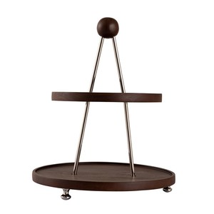 Support à gâteau en bois de couleur marron de créateur Support à gâteau pour cuisine et ustensiles de cuisson Support à gâteau en bois et métal de petite taille à un niveau de forme ronde - Product Image 3