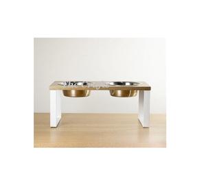 Bols pour chiens au design fabuleux en acier inoxydable avec support en bois et en fer pour une utilisation en intérieur et en extérieur - Product Image 6