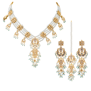 Women's Luxury Fashionable Mughli Necklace <b>Set</b> with Zircon Earrings <b>for</b> <b>Wedding</b> Parties and Engagements - Product Image 1