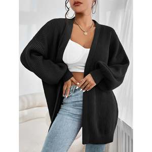 Cardigan long surdimensionné en tricot côtelé pour femme, à ouverture sur le devant, pour l'automne et l'hiver - Product Image 1