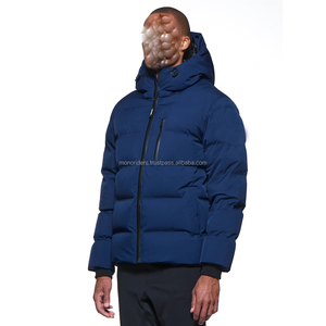 Mono Riders Men's Eco-Friendly Bomber <b>Jacket</b> Puffer Coat <b>Packable</b> Hooded Stand Collar Front Logo Winter Custom - Product Image 4