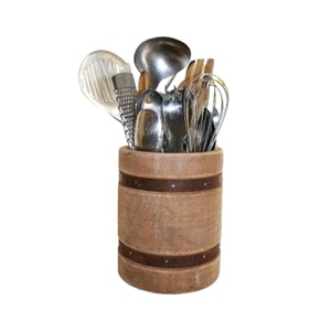 Customized Wooden Barrel Design Kitchen Utensil Holder Cooking <b>Tool</b> Holder Organizer in Wholesale Price - Product Image 1
