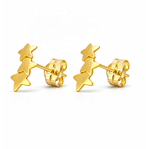 Pendientes Minimalistas de Oro Amarillo de 14K JJ BRAVO para Mujer, Diseño de Triple Estrella, Joyería Fina Hecha a Mano, Regalo - Product Image 2