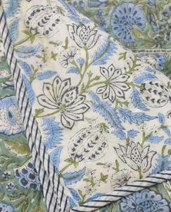 100% Organic Cotton Hand Block Printed Reversible <b>Quilt</b> Green Blue Floral Jaipuri Rajai Lightweight Winter <b>Bedding</b> Manufacturer - Product Image 4