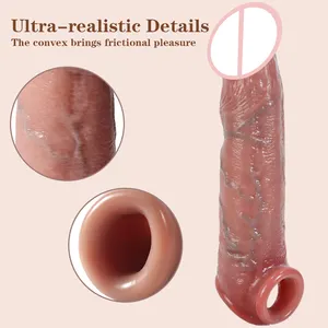 Realistic Penis Lengthening And Thickening Sleeve Vibrating Condom Adult Vibrating Sex Toys Men Brinquedos Sexuais