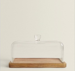 Beautiful rustic wooden serving tray with glass dome <b>for</b> <b>organizing</b> and displaying food items in <b>kitchens</b> and dining - Product Image 5