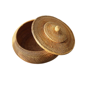 Cesta redonda de mimbre natural tejida a mano con tapa, cesta decorativa ecológica de mimbre para múltiples usos, procedente de Vietnam. - Product Image 2