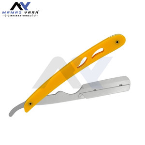Navaja de Afeitar Profesional de Una Sola Hoja con Bloqueo Oscilante, Mango de Plástico Amarillo y Plateado, Herramienta de Barbería - Product Image 4