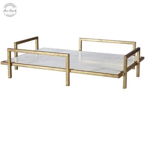 Luxueux marbre blanc or métal plateau de service décoratif ottoman Table basse affichage Accent décor - Product Image 1
