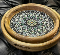 Plateau de service carré en bois et nacre, élégant, pour la maison, les mariages, Diwali, Ramadan, design moderne, pour fruits et table à manger