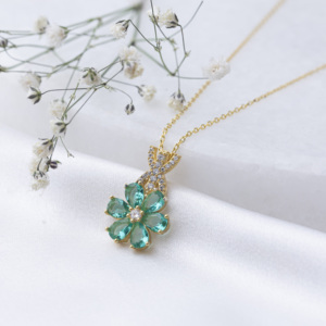Fleur Design Poire Forme Paraiba CZ Pierre Charme Collier Artisanat Turc 925 Bijoux En Argent - Product Image 2