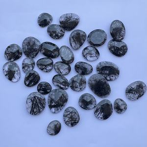 Piedras de rutilo negras naturales de 10mm y 20mm, tamaño libre, corte de Rosa facetado, rebanadas de Polki, fabricación de joyas DIY, rebanadas semipreciosas rutiladas - Product Image 1