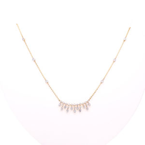 Gold Diamond Pendant Necklace with Teardrop & Round Stones Elegant <b>Bridal</b> Wedding Jewelry - Product Image 5