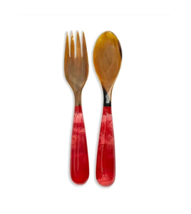 Juego de 2 cubiertos con cabeza de cuerno Cuchara Tenedor con elegante mango azul Cubiertos hechos a mano para utensilios de cocina Uso de vajilla de mesa - Product Image 5